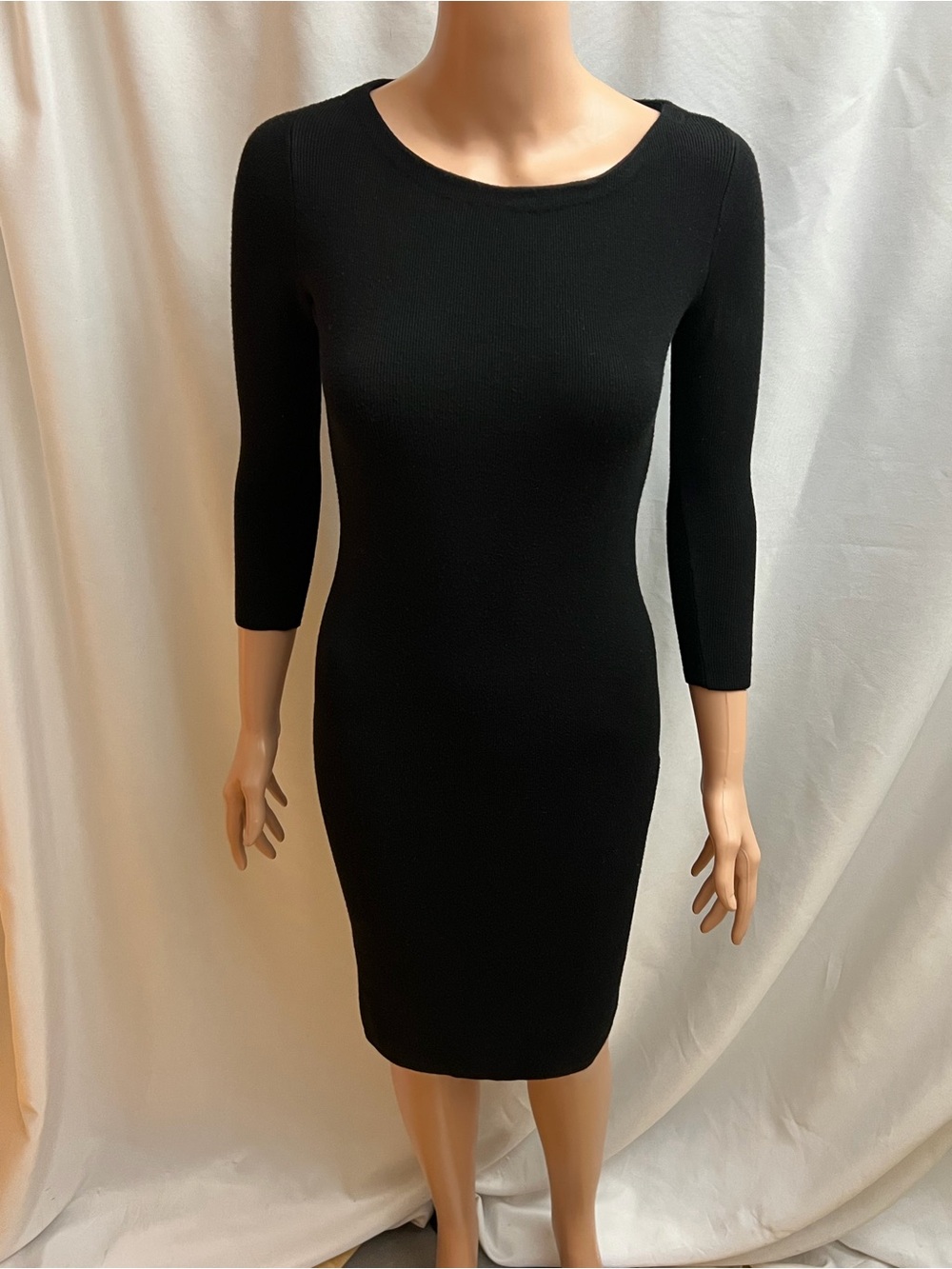 Zara Knit Black Ribbed Bodycon Sweater Dress Women’s Size Small 3/4 Sleeve